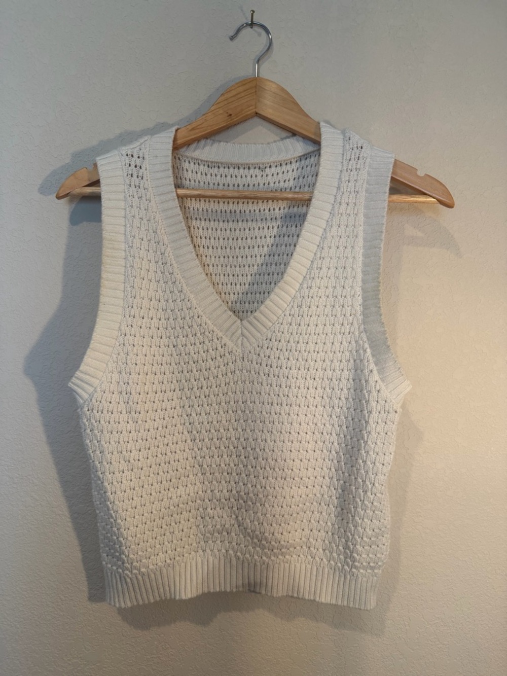 Cream Knit V-Neck Sweater Vest